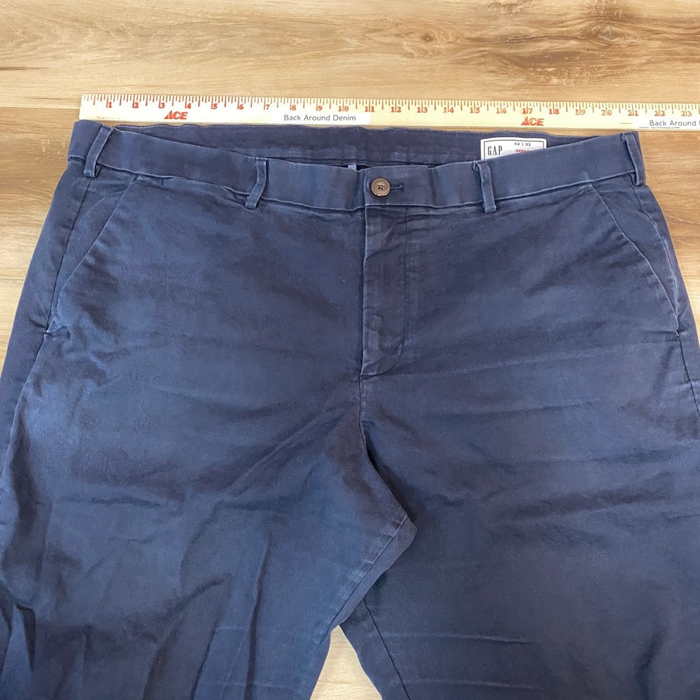 Gap Chino Pants Mens 42x32 Skinny Navy Blue Stretch Cotton Trousers - Picture 2 of 9